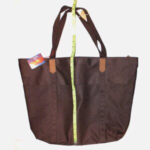 Sarne Brown Canvas Tote Bag Young Eagles Leather Trim 20 x 15 Inch NWT